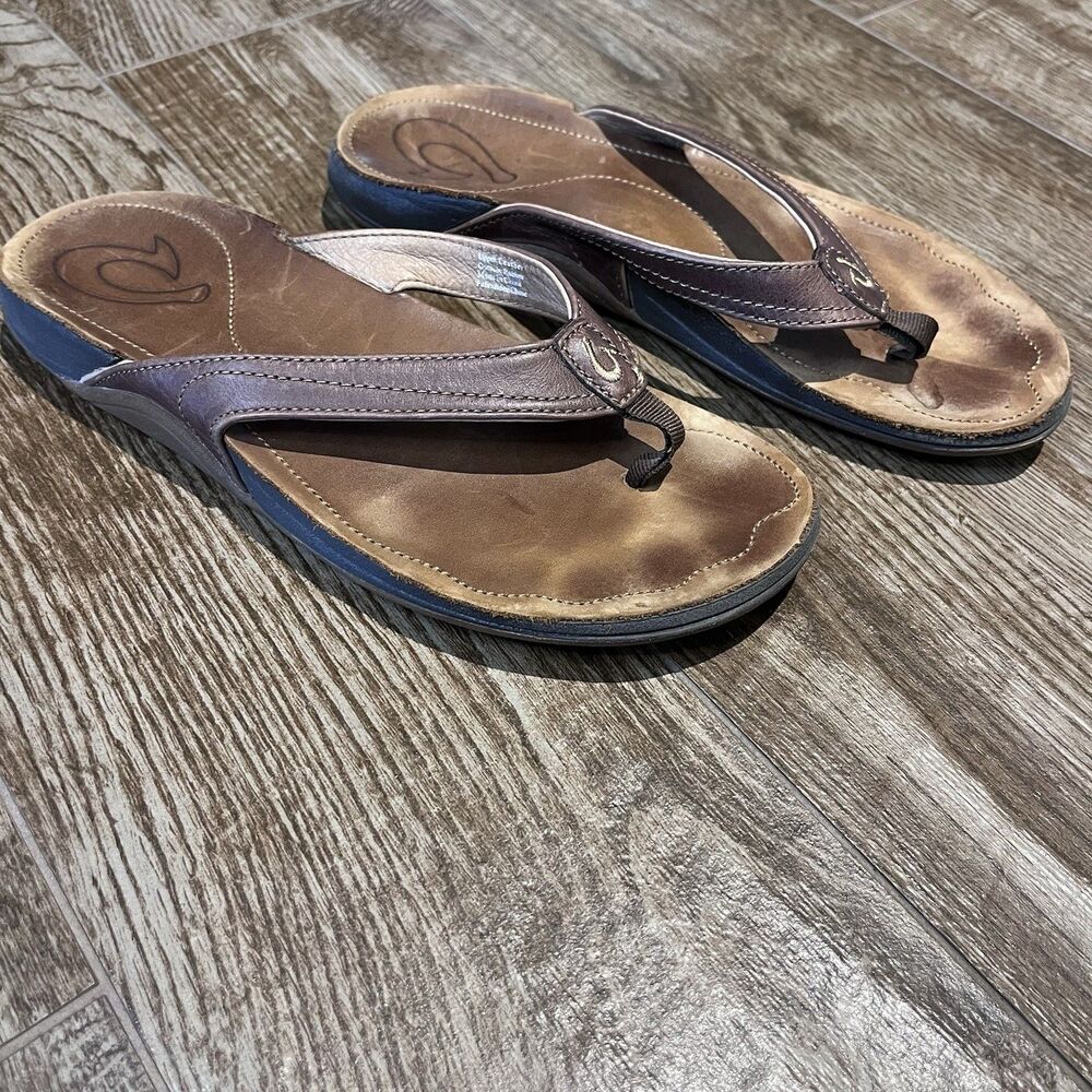 Olukai Kumu Leather Sandals Womens Size 8 Flip-Flops Brown Thongs Shoes